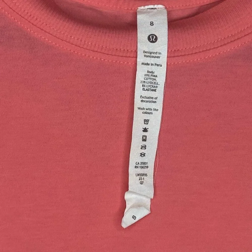 Lululemon All Yours Cropped T-Shirt, Raspberry Cream, Next-to-New, Size 8